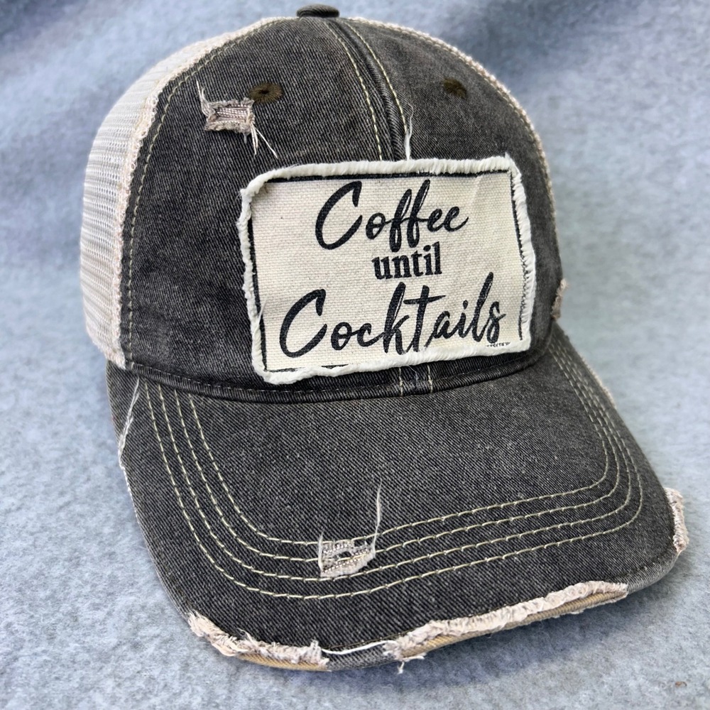 Coffee until Cocktails Womens Gray Trucker Hat Distressed Snapback OSFM